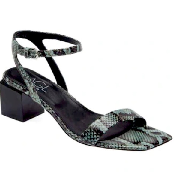 New AGL Angie Ankle Strap Snakeskin Print Leather Sandal Menthe-nero Size 8 - Picture 1 of 5